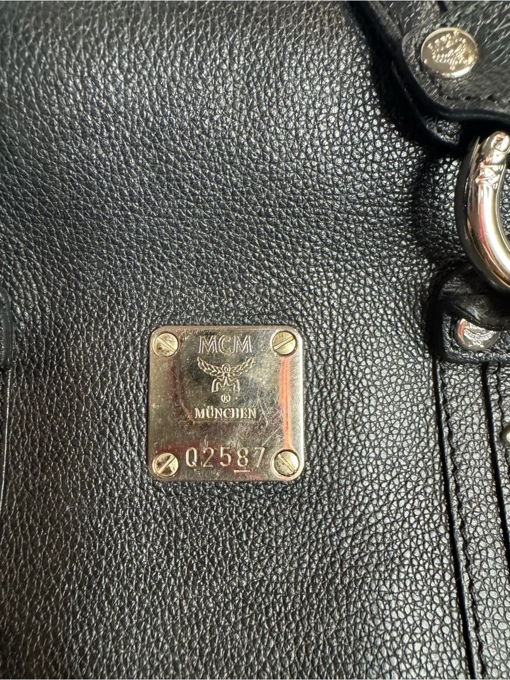 MCM Black Pebbled Leather Double-Handle Satchel with Silver Hardware